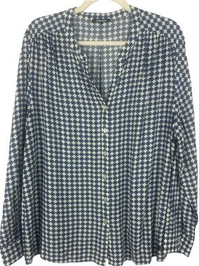 Olsen Germany Blue Geometric Diamond Print Button Down Blouse - Size US 16 / XL